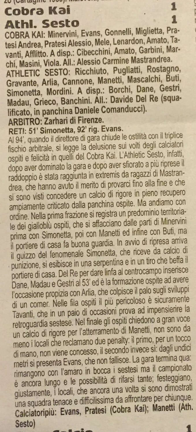 Calciopiù: Cobra Kai - Athletic Sesto