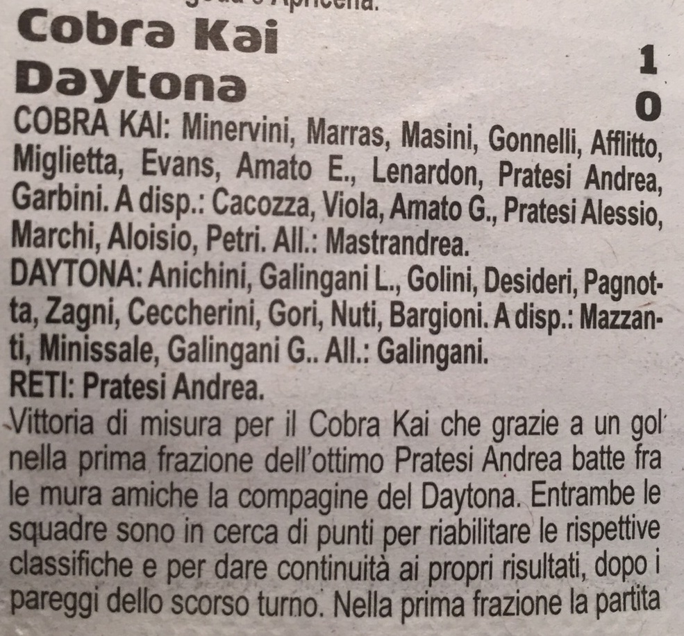 Calciopiù: Cobra Kai - Daytona Calcio